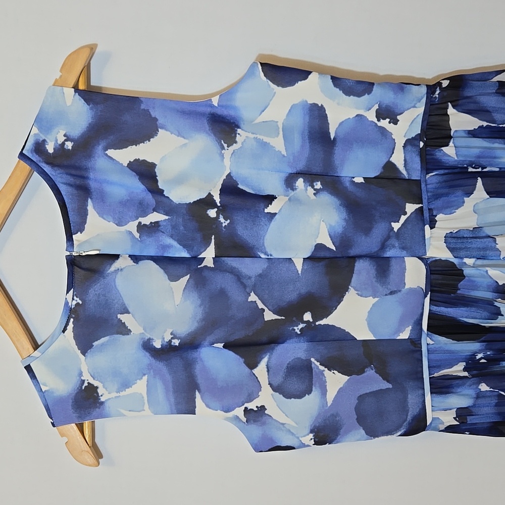 Maggy London Chiffon Floral Pleated Midi Dress Size 12 Fit & Flare Spring Summer - Picture 12 of 14
